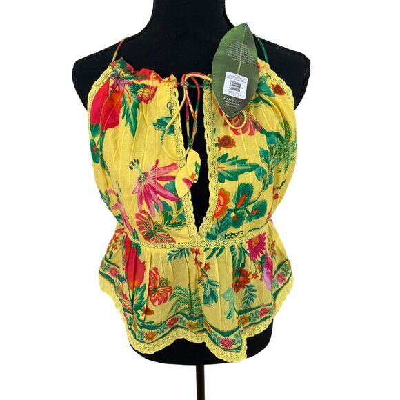 FARM Rio Tops - New FARM RIO size S small delicate fruit garden yellow sleeveless blouse top NWT